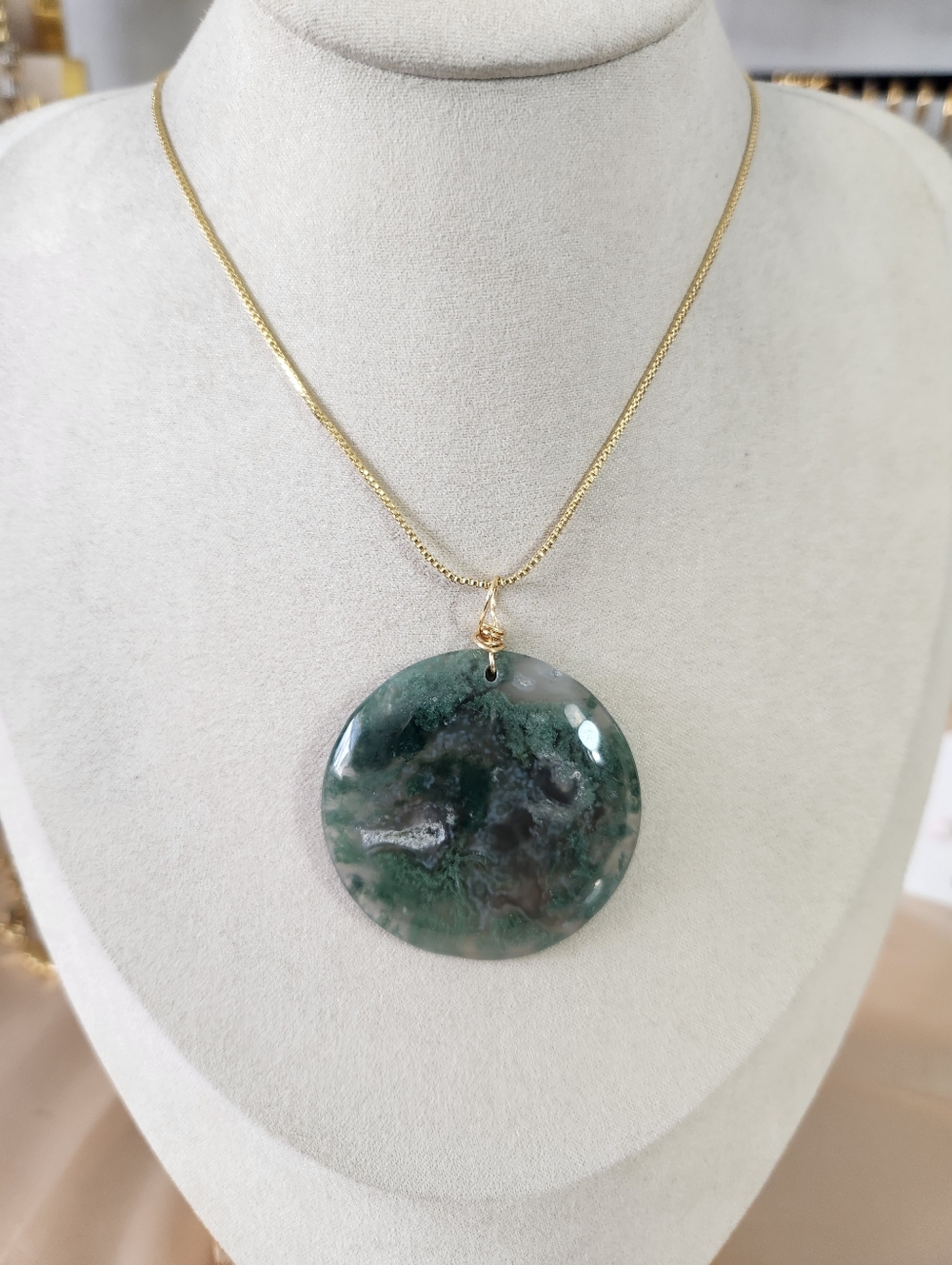 Large Moss Agate Pendant Necklace